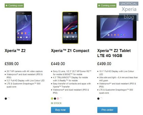 xperia z2 preorders