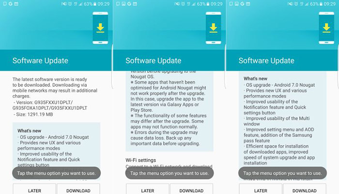 Samsung Galaxy S7 Android Nougat update