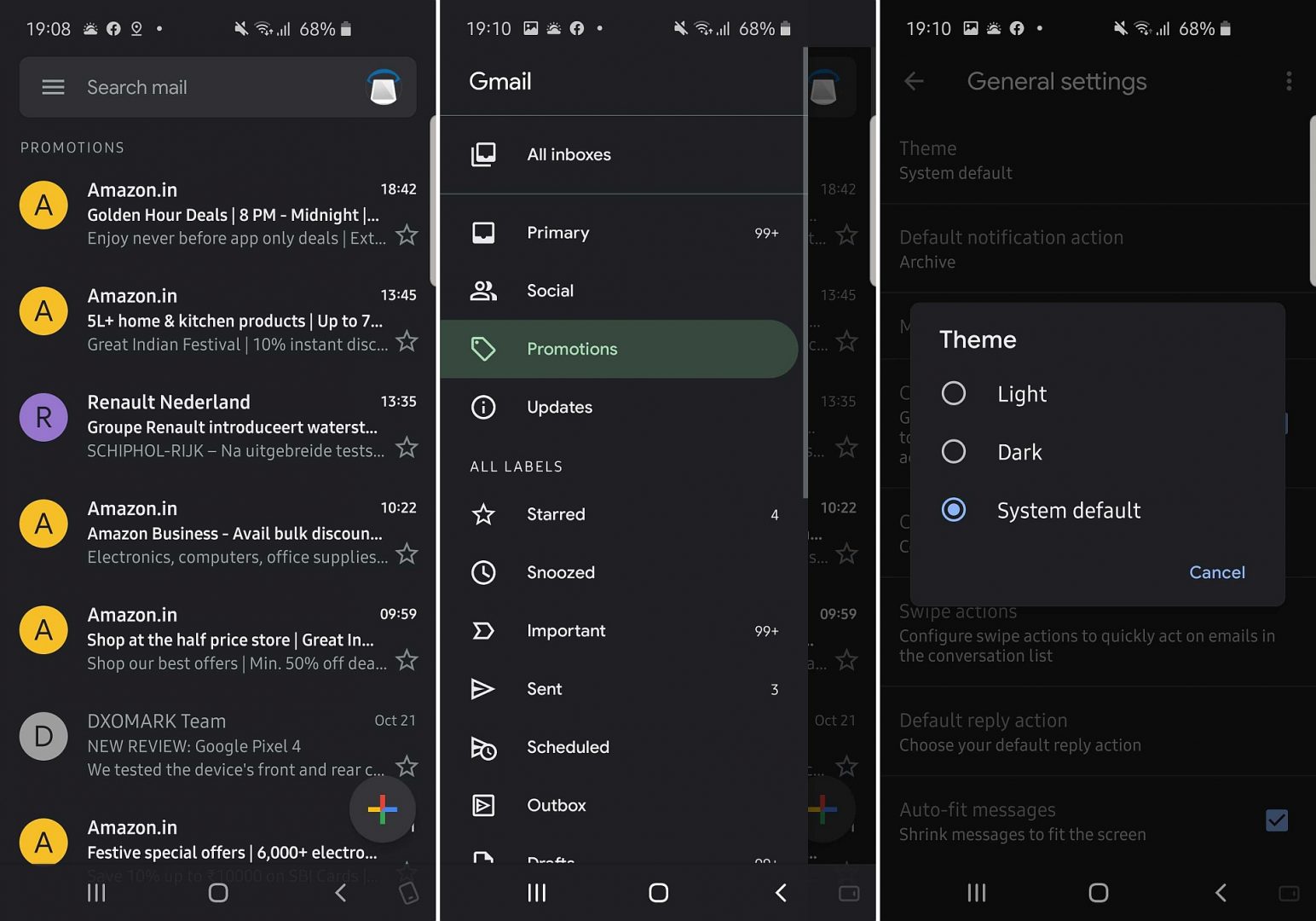 Θα χρειαστείς το Andrtoid 10 στη Galaxy συσκευή σου για το dark mode του Gmail