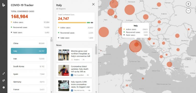 Microsoft Bing COVID-19 Tracker