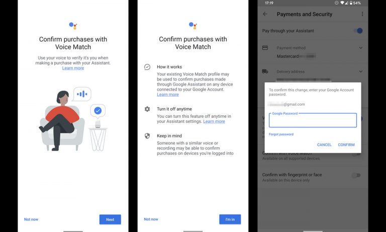 voice match google assistant payments