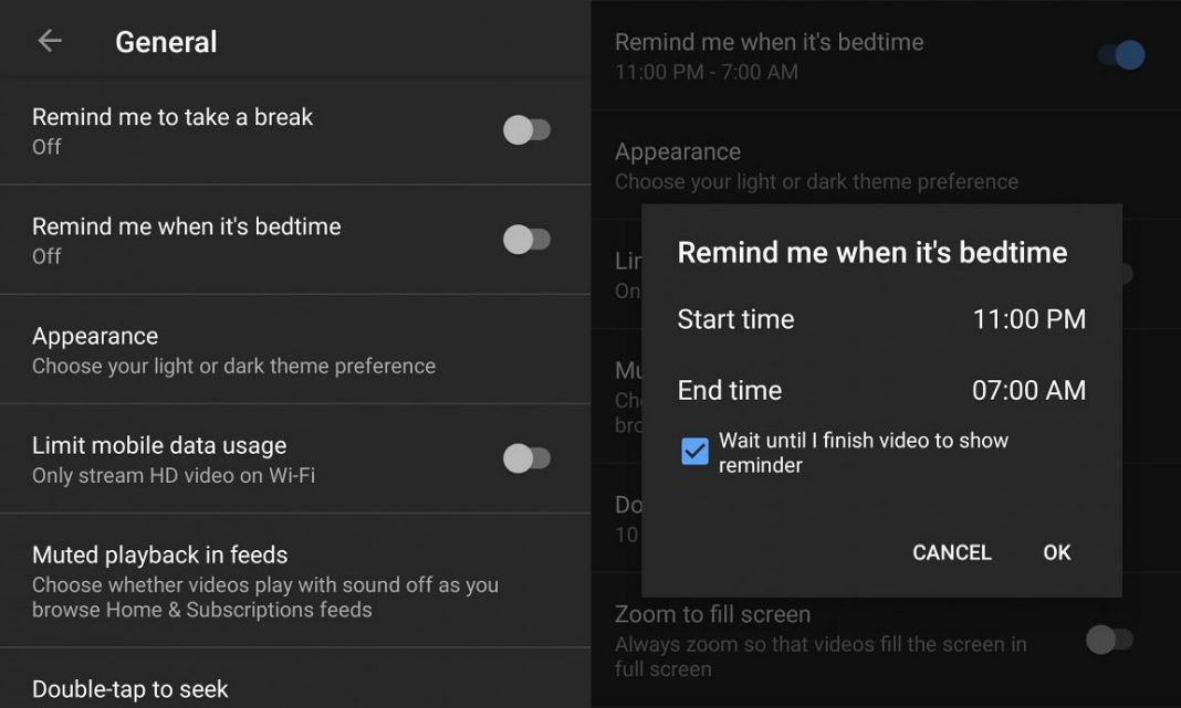 youtube bedtime reminders