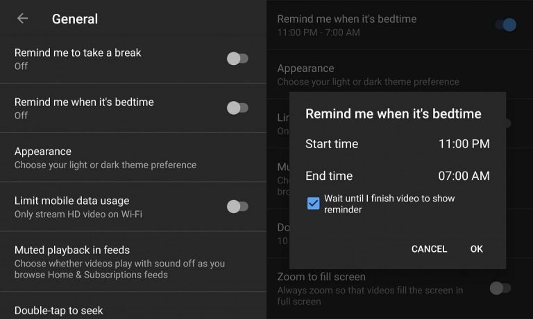 youtube bedtime reminders