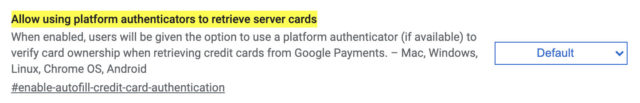 Google Chrome biometric card auth