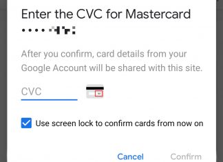 Google Chrome biometric card auth