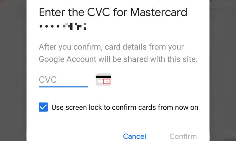 Google Chrome biometric card auth