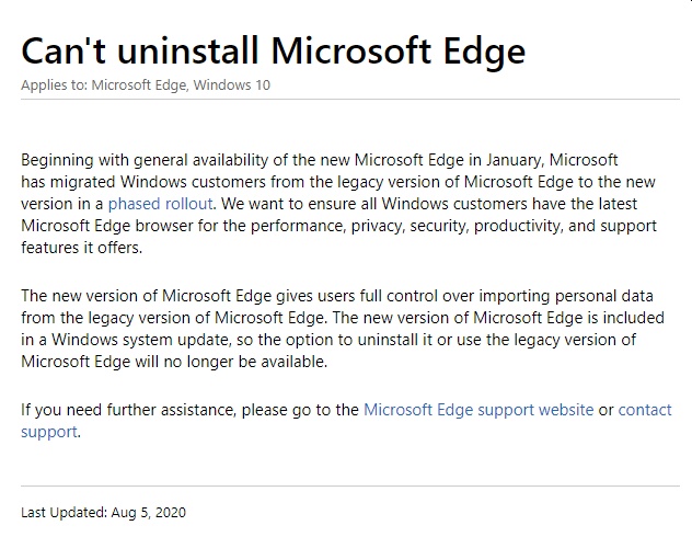 Microsoft για νέο Edge browser στα Windows 10: Όσο και να θέλεις δεν θα τον απεγκαταστήσεις