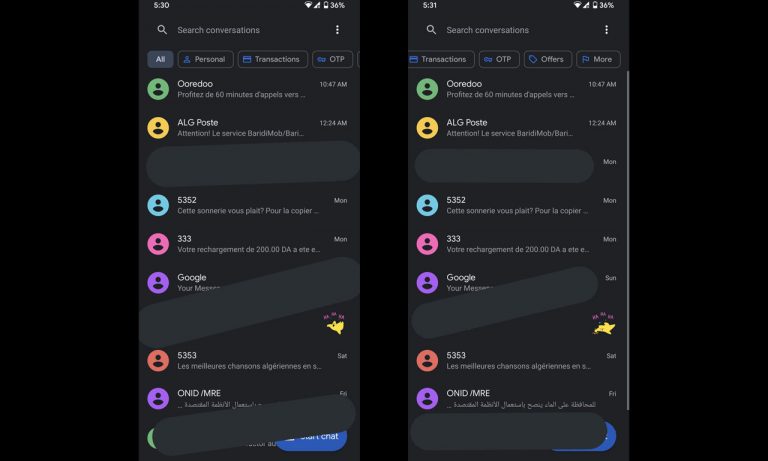 Google Messages Categories