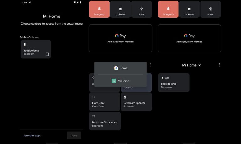 Xiaomi Mi Home app Power Menu