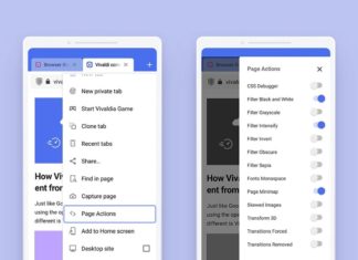 vivaldi 3.6 android page actions