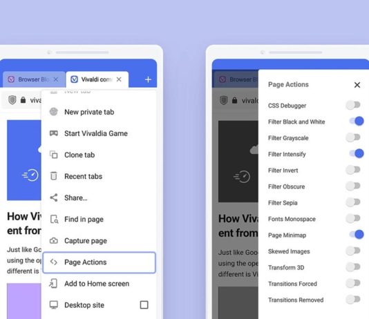 Η έκδοση 3.6 του Vivaldi για Android επιτρέπει να πειράζεις την εμφάνιση των sites vivaldi 3.6 android page actions