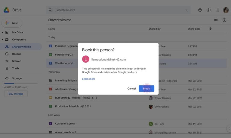 Google Drive Block Spam Users