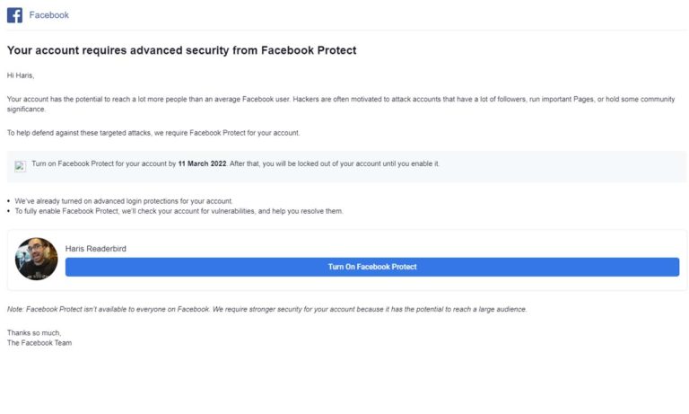Facebook Protect