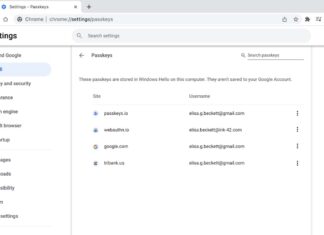 Google Chrome 108 Passkey