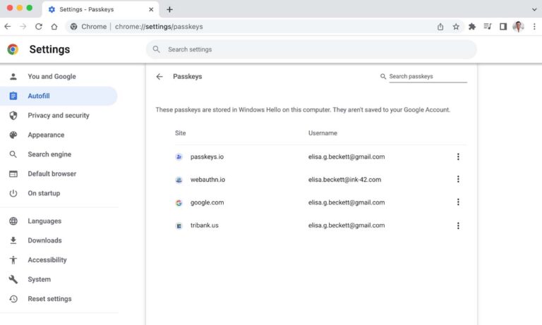 Google Chrome 108 Passkey