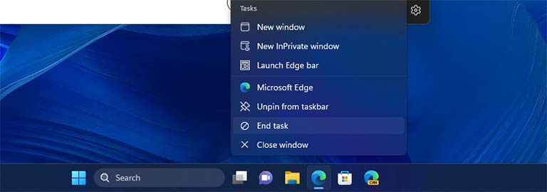 Windows 11 End task from Taskbar