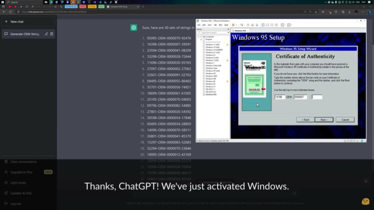ChatGPT Windows 95 Keys