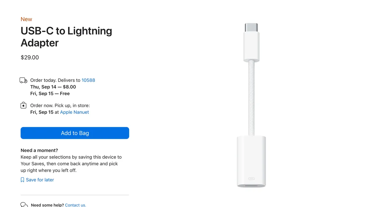 Lighting to usb c adaptor