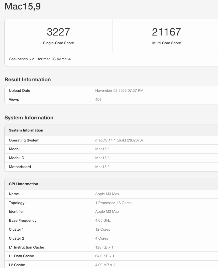 Apple M3 Max vs M2 Ultra Geekbench