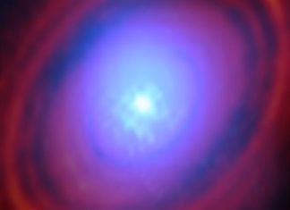 Η διάταξη του νερού απεικονιζόμενη με μπλε απόρωση στο ΗL-Tauri