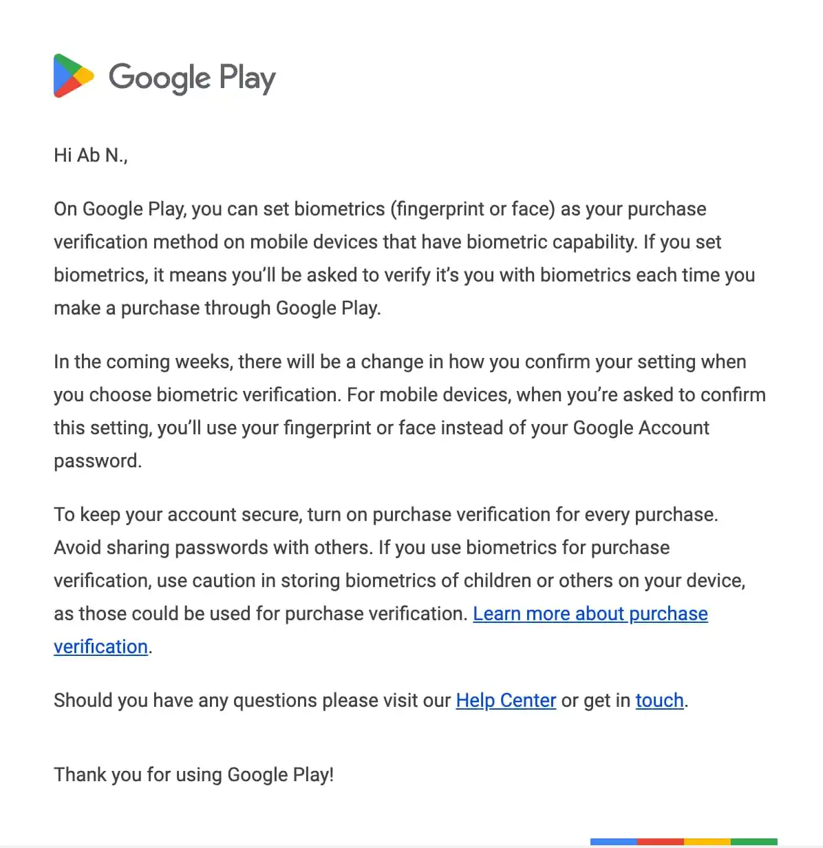 Google Play Store Biometrics