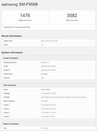 Samsung Galaxy Z Fold 6 EU US Geekbench