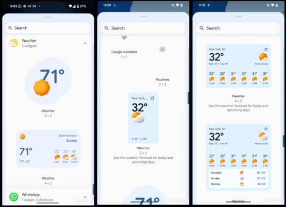 Google Weather app widgets