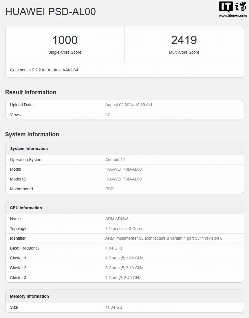 Huawei Nova Flip Geekbench