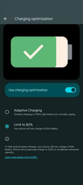 android 15 limit to 80% charge