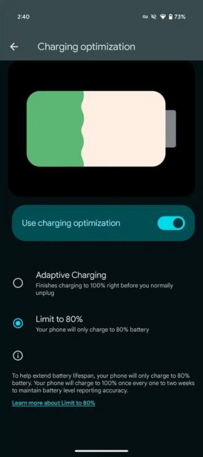 android 16 limit to 80% charge