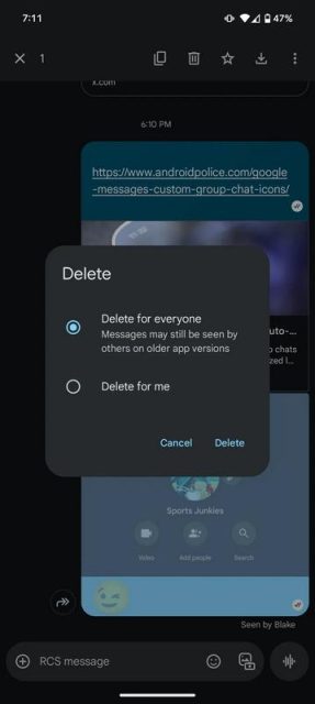 google message delete RCS