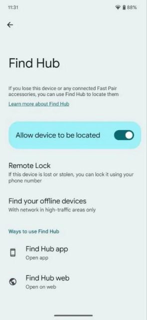 find hub android ρυθμίσεις 