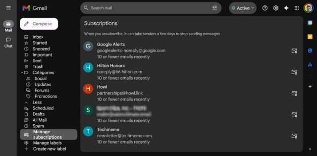 gmail subscriptions 