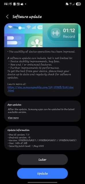 samsung galaxy s25 update 