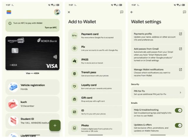 Google Wallet Material 3 Expressive design