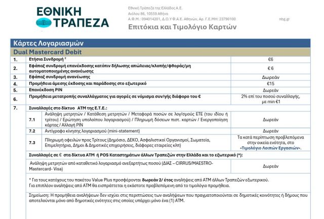6 ευρώ χρεωστική εθνική