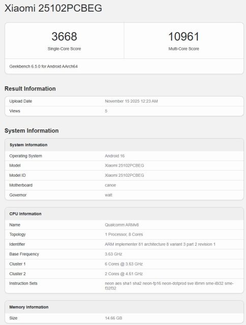 Poco F8 Ultra Geekbench