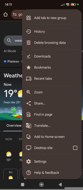 google chrome weather