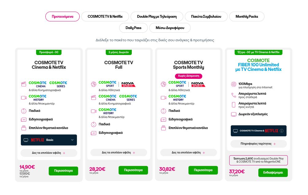 Η εικόνα δείχνει το πακέτο της Cosmote TV με το Netflix που βρίσκεται σε προσφορά αυτή την περίοδο.