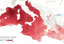 Χάρτης της ESA με τις αποκλίσεις θερμοκρασίας στην επιφάνεια της Μεσογείου τον Ιούνιο