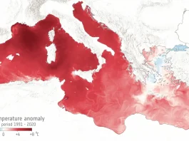 Βράζει η Μεσόγειος: Ρεκόρ με +8°C στην επιφάνεια της θαλασσας Χάρτης της ESA με τις αποκλίσεις θερμοκρασίας στην επιφάνεια της Μεσογείου τον Ιούνιο