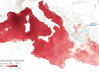 Χάρτης της ESA με τις αποκλίσεις θερμοκρασίας στην επιφάνεια της Μεσογείου τον Ιούνιο