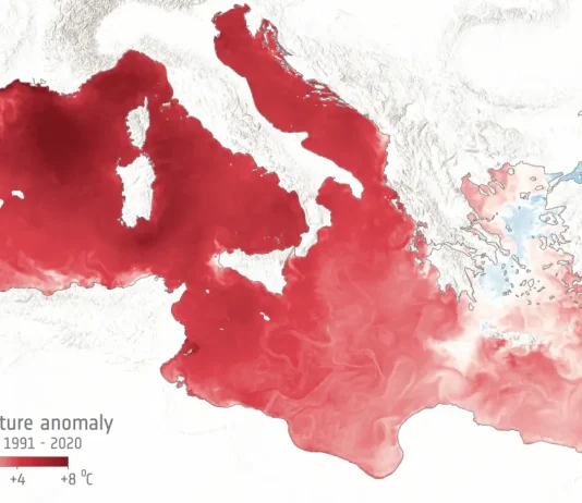 Βράζει η Μεσόγειος: Ρεκόρ με +8°C στην επιφάνεια της θαλασσας Χάρτης της ESA με τις αποκλίσεις θερμοκρασίας στην επιφάνεια της Μεσογείου τον Ιούνιο