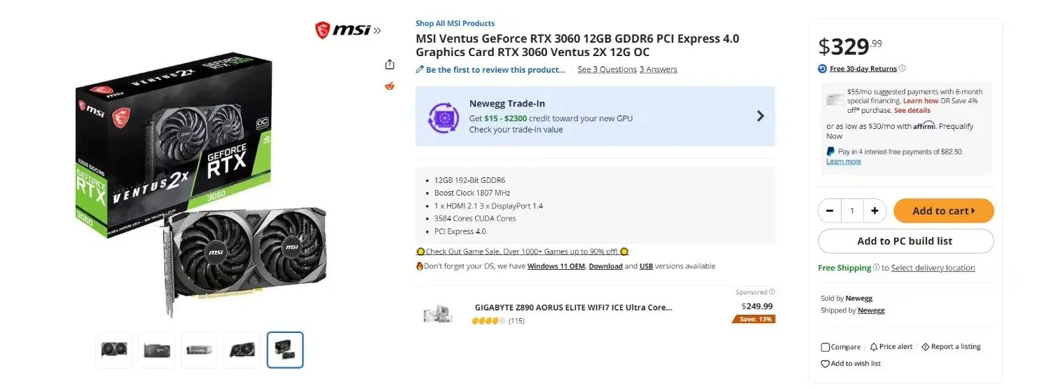 Η νέα τιμή της Nvidia RTX 3060 12GB