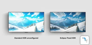 Η φωτογραφία συγκρίνει το standard HDR με το HDR όπως το διορθώνει το Eclipse Video.