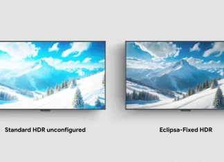 Η φωτογραφία συγκρίνει το standard HDR με το HDR όπως το διορθώνει το Eclipse Video.