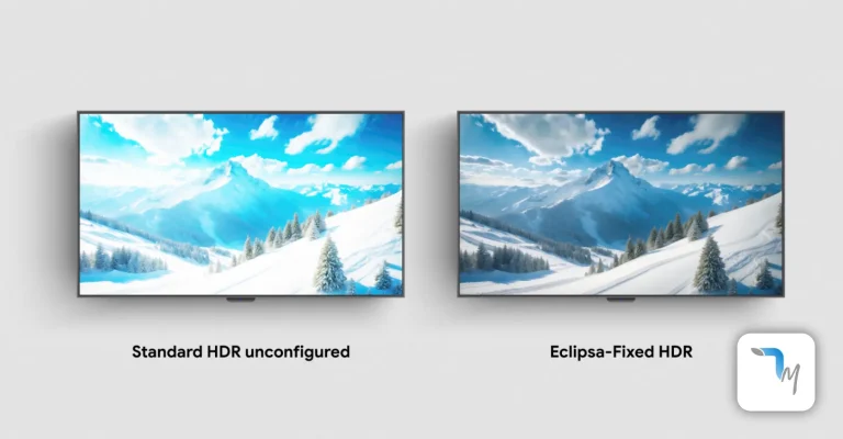 Η φωτογραφία συγκρίνει το standard HDR με το HDR όπως το διορθώνει το Eclipse Video.