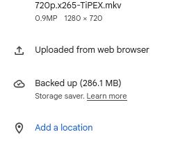 Η εικόνα παρουσιάζει το βίντεο των 542 MB του άρθρου μας στο Google Photos να έχει μετατραπεί και να καταλαμβάνει πλέον μόλις 286 MB χάρη στο Storage Saver της υπηρεσίας.