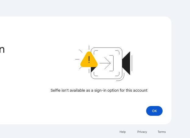 Το χαρακτηριστικό του selfie video για το sign in σε έναν Google λογαριασμό δεν είναι διαθέσιμο για τον λογαριασμό μας, όπως δείχνει το screenshot από τη δοκιμή που κάναμε εδώ στο techmaniacs.gr.