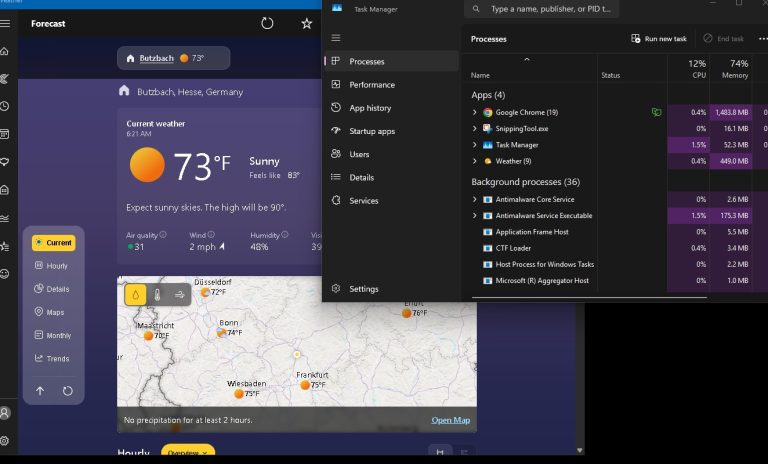 Η φωτογραφία προέρχεται από τη δοκιμή του MSN Weather app σε VPS στο εργαστήριο του techmaniacs.gr.